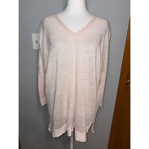 Eileen Fisher Pale Pink 100% Italian‎ Linen V-Neck Oversized Sweater Small